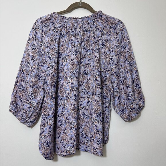 J. Jill Love Linen Peasant Blouse Size L Floral 3/4 Sleeve Beachy Coastal - Picture 6 of 9
